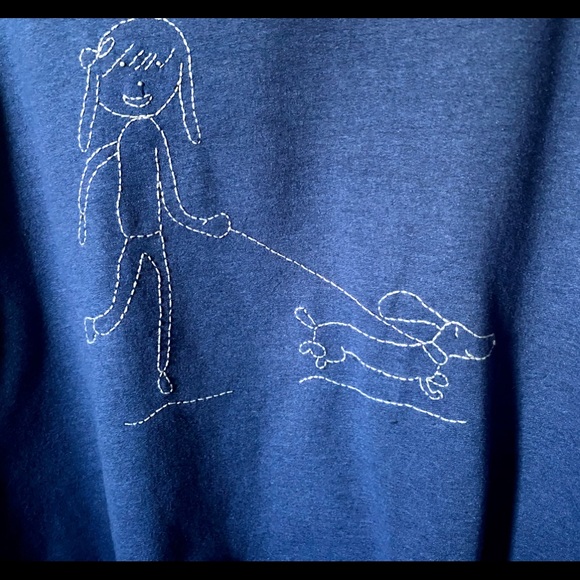 DACHSHUND people! Handcrafted girl walking doxie on sweatshirt, hand stitched - Picture 7 of 16